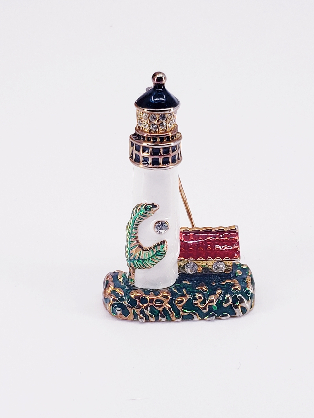 C4006 Nautical Lighthouse Figural Decorative Brooch Pin White, Blue, Green, Red